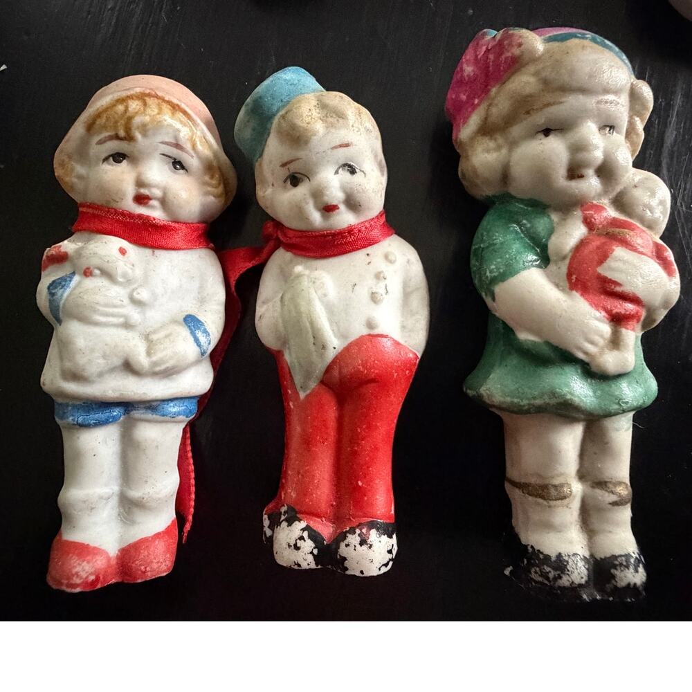 Antique Penny Dolls Frozen Charlotte 3.5" Lot of 3 Bisque Porcelain Japan